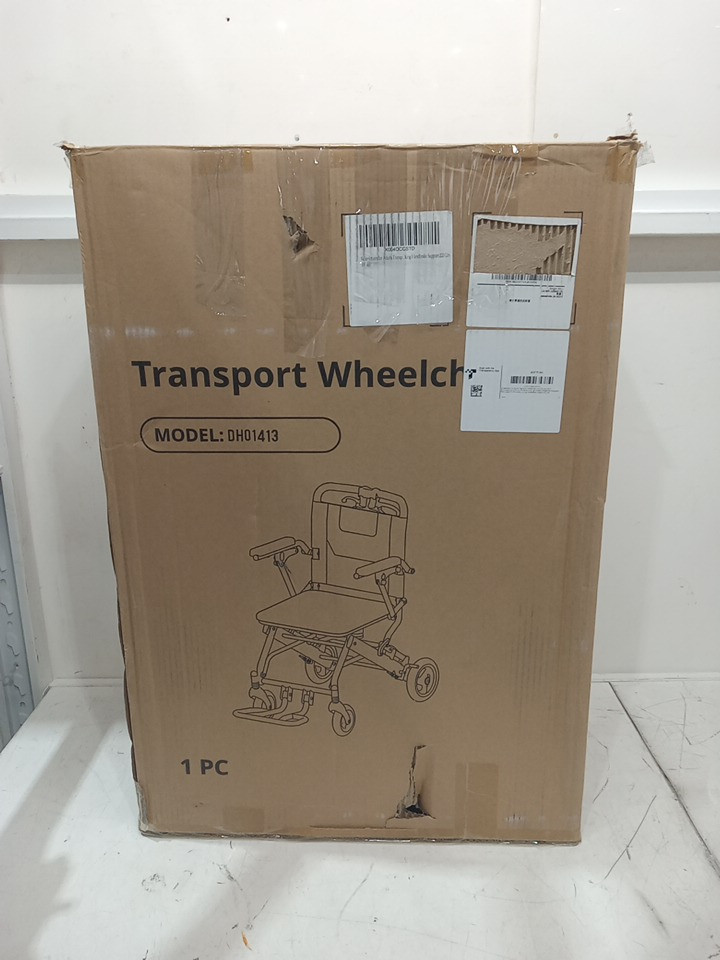 LIGHTWEIGHT PORTABLE FOLDABLE TRANSPORT WHEELCHAIR WITH LOCKING HANDBRAKE AND FLIP ARMRESTS - 220 LBS CAP - GREY image 3