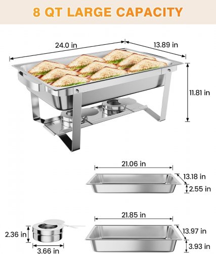 2pk garvee buffet chafing dish set - 8qt - stainless steel - (model: phk_34dla9cu) image 3