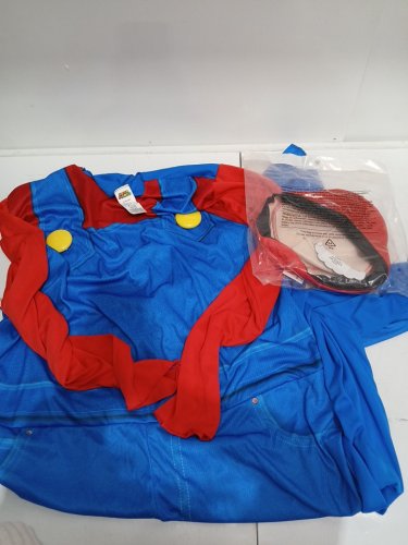 3PC ADULT UNISEX SUPER MARIO COSTUME - EXTRA LARGE - RED / BLUE image 2