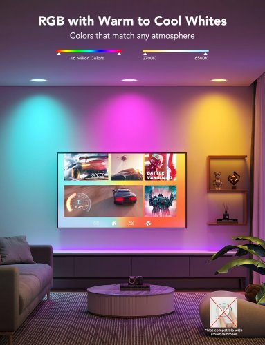 4PK GOVEE SMART RECESSED RGBWW DOWNLIGHT 6''  Work with Alexa & Google Assistant, LED Recessed Lighting with Junction Box, 1100 Lumen - 2700K-6500K - 20000H (MODEL:B601A1C3) image 2