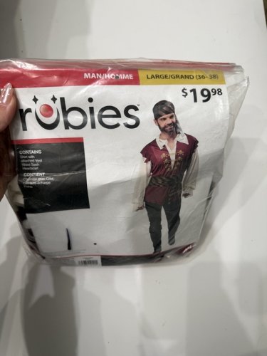 3PC MEN'S RUBIES PIRATE COSTUME SHIRT W/ VEST, WAIST SASH, HEADSCARF - LARGE (36-38) - CREAM/RED/BLACK/GOLD (STYLE: 810145) image 2