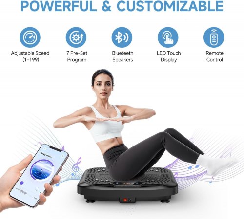 TAEVNO BLUETOOTH VIBRATION PLATE EXERCISE MACHINE WITH REMOTE - 450LBs CAP - BLACK image 2
