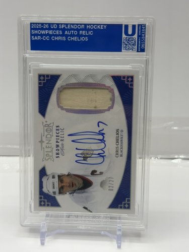 2025-26 SPLENDOR UPPER DECK SIGNED CHRIS CHELIOS WITH AUTO RELIC SHOWPIECE LIMITED EDITION #2/27 image 4