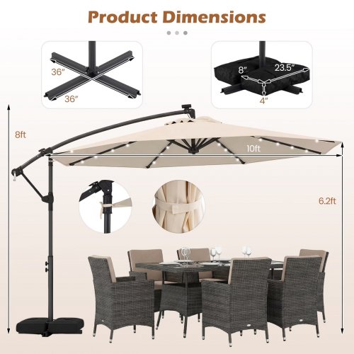 Costway Solar LED Offset Hanging Cantilever Patio Umbrella - 10FT - Beige (Model: NP13210be) image 2