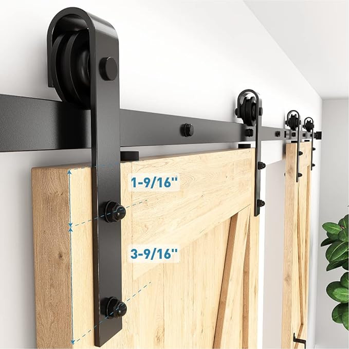zekoo heavy duty smooth slide double barn door hardware kit - 12ft - black (model: ‎GCM1880) image 2