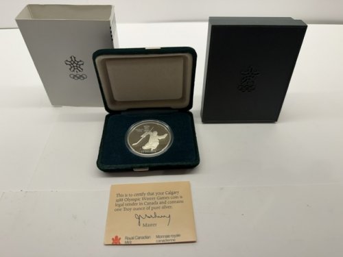 CALGARY 1988 OLYMPICS 20 DOLLAR ONE TROY OUNCE OF PURE SILVER COIN HOCKEY GOALIE image 4