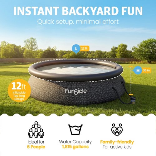 Funsicle QuickSet Inflatable Ring Top Outdoor Above Ground Pool with Pump - 12FT - Grey (Model: F1A01236A) image 2